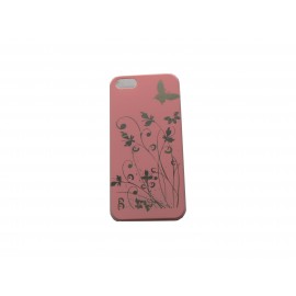 Coque pour Iphone 5 rose clair papillons argents + film protection écran offert