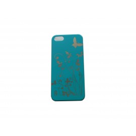 Coque pour Iphone 5 bleue papillons argents + film protection écran offert