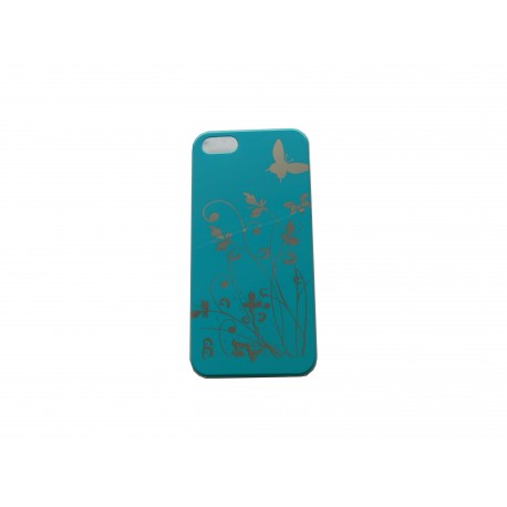 Coque pour Iphone 5 bleue papillons argents + film protection écran offert