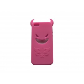 Coque pour Iphone 5 silicone diable rose + film protection écran offert
