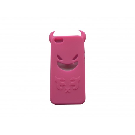 Coque pour Iphone 5 silicone diable rose + film protection écran offert