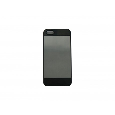 Coque pour Iphone 5 aluminium argent contour noir + film protection écran offert