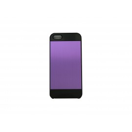 Coque pour Iphone 5 aluminium violet contour noir + film protection écran offert