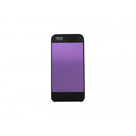 Coque pour Iphone 5 aluminium violet contour noir + film protection écran offert