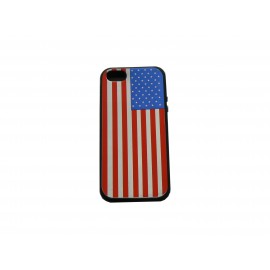 Coque pour Iphone 5 silicone drapeau USA/Etats Unis noir + film protection écran offert