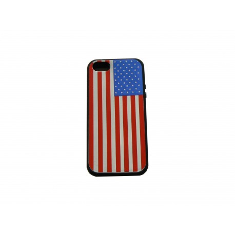 Coque pour Iphone 5 silicone drapeau USA/Etats Unis noir + film protection écran offert