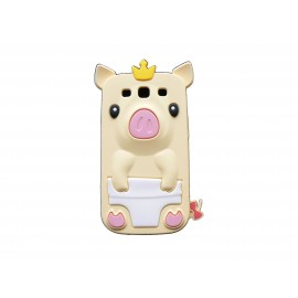 Coque pour Samsung I9300 Galaxy S3 silicone cochon beige + film protection écran offert