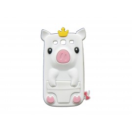 Coque pour Samsung I9300 Galaxy S3 silicone cochon blanc + film protection écran offert