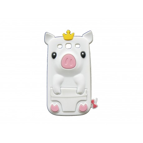 Coque pour Samsung I9300 Galaxy S3 silicone cochon blanc + film protection écran offert