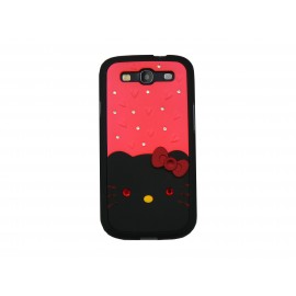 Coque pour Samsung I9300 Galaxy S3 noire/rouge chat nud rouge strass diamants + film protection écran offert