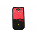 Coque pour Samsung I9300 Galaxy S3 noire/rouge chat nud rouge strass diamants + film protection écran offert