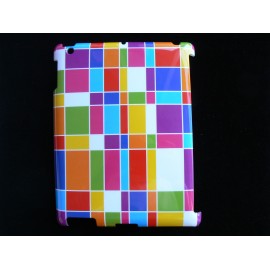 Coque Ipad 2 carreaux multicolores + film protection écran offert