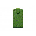 Pochette pour Iphone 4S en simili-cuir verte fleurs et strass diamants + film protection écran