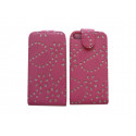 Pochette pour Iphone 4S en simili-cuir rose fleurs et strass diamants + film protection écran
