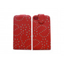 Pochette pour Iphone 4S en simili-cuir rouge fleurs et strass diamants + film protection écran