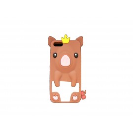 Coque pour Iphone 5 silicone cochon marron+ film protection écran offert