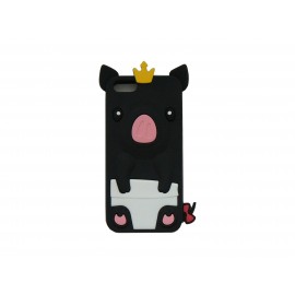 Coque pour Iphone 5 silicone cochon noir+ film protection écran offert