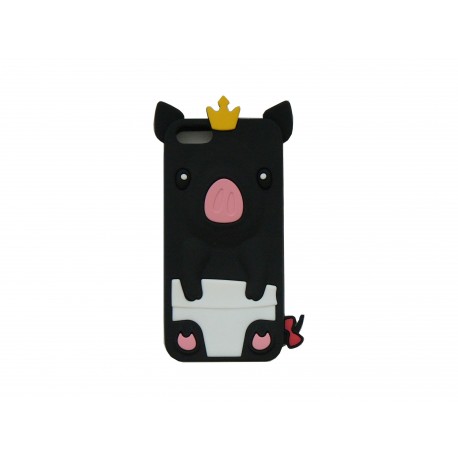 Coque pour Iphone 5 silicone cochon noir+ film protection écran offert