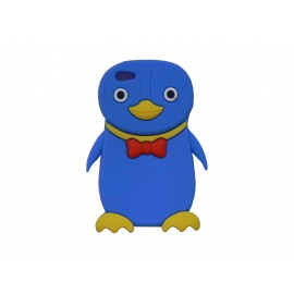 Coque pour Iphone 5 silicone pingouin bleu nud papillon rouge + film protection écran offert