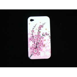 Coque pour Iphone 5 silicone blanche fleurs roses abeilles + film protection écran offert