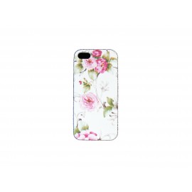 Coque pour Iphone 5 blanche fleurs roses + film protection écran offert