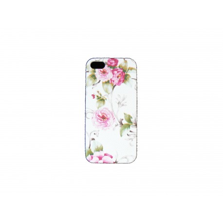 Coque pour Iphone 5 blanche fleurs roses + film protection écran offert