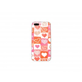 Coque pour Iphone 5 rose à carreaux avec des coeurs + film protection écran offert