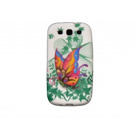 Coque pour Samsung I9300 Galaxy S3 silicone blanche papillon multicolore + film protection écran offert