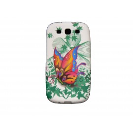 Coque pour Samsung I9300 Galaxy S3 silicone blanche papillon multicolore + film protection écran offert