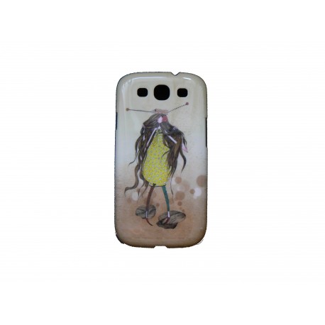 Coque pour Samsung I9300 Galaxy S3 marron dame robe jaune + film protection écran offert