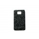 Coque pour Samsung I9100 Galaxy S2 noire simili-cuir strass diamants + film protection écran offert