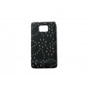 Coque pour Samsung I9100 Galaxy S2 noire simili-cuir strass diamants + film protection écran offert