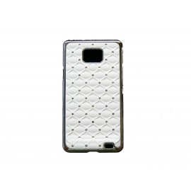 Coque pour Samsung I9100 Galaxy S2 blanche strass diamants contour metal + film protection écran offert
