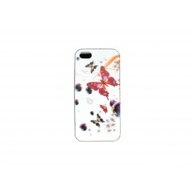 Coque pour Iphone 5 silicone blanche papillons multicolores + film protection écran offert