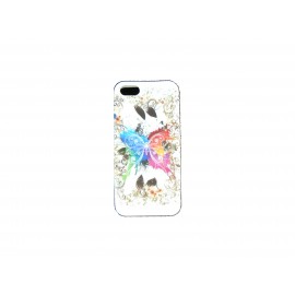 Coque pour Iphone 5 silicone blanche papillon arc en ciel + film protection écran offert