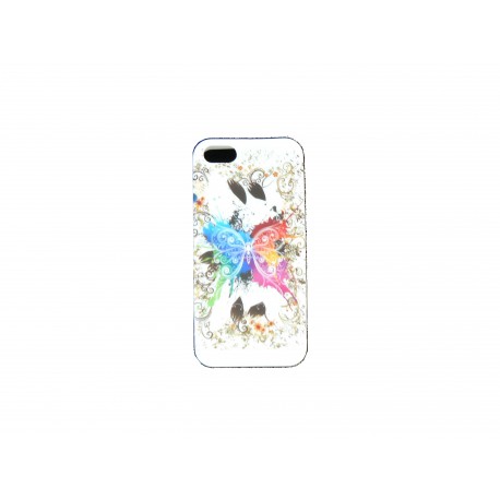 Coque pour Iphone 5 silicone blanche papillon arc en ciel + film protection écran offert