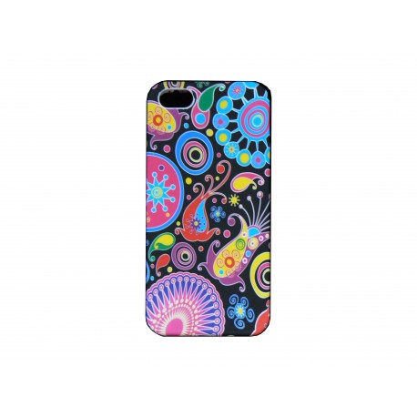 Coque pour Iphone 5 silicone noire cachemire multicolore + film protection écran offert