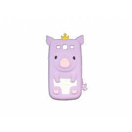 Coque pour Samsung I9300 Galaxy S3 silicone cochon mauve+ film protection écran offert