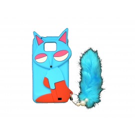 Coque pour Samsung I9100 Galaxy S2 silicone renard bleu+ film protection écran offert