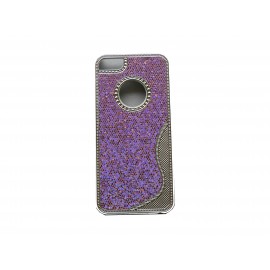 Coque pour Iphone 5 paillettes violettes métal+ film protection écran offert