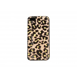 Coque pour Iphone 5 velours léopard noir et or  + film protection écran offert