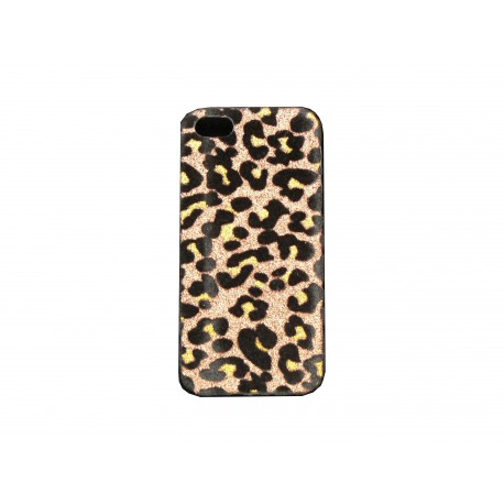 Coque pour Iphone 5 velours léopard noir et or  + film protection écran offert