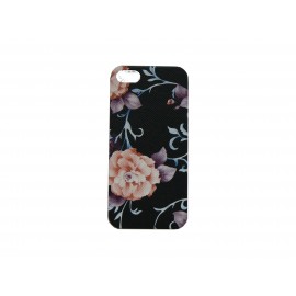 Coque pour Iphone 5 noire fleur saumon  + film protection écran offert