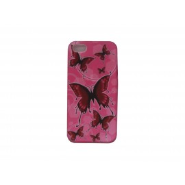 Coque pour Iphone 5 rose papillons rouges  + film protection écran offert
