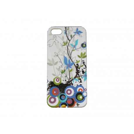 Coque pour Iphone 5 blanche cercles multicolores effet goutte d'eau  + film protection écran offert