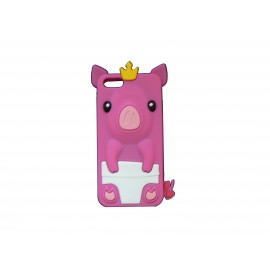 Coque pour Iphone 5 silicone cochon rose  + film protection écran offert
