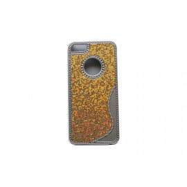 Coque pour Iphone 5 paillettes jaunes oranges + film protection écran offert