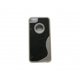 Coque pour Iphone 5 noire paillettes argents contour métal + film protection écran offert