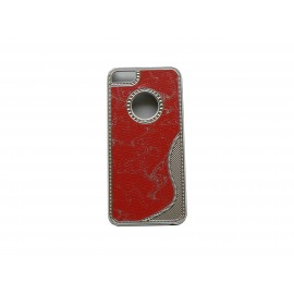 Coque pour Iphone 5 rouge paillettes argents contour métal + film protection écran offert