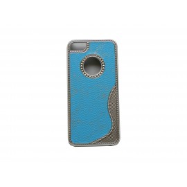 Coque pour Iphone 5 bleue paillettes argents contour métal + film protection écran offert